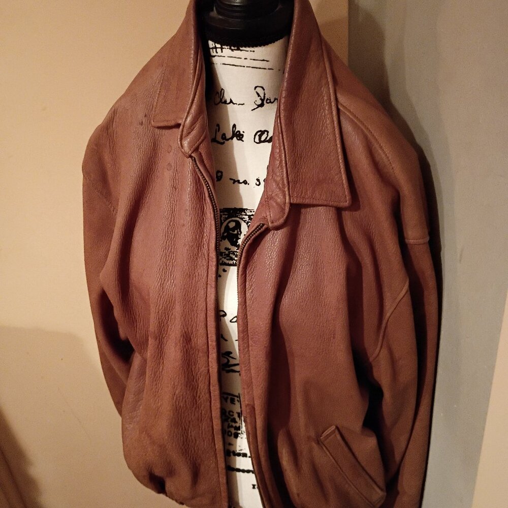 Men's Leather Bomber Jacket - Size Large